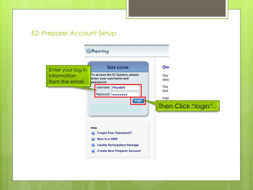 e2 preparer account setup 2