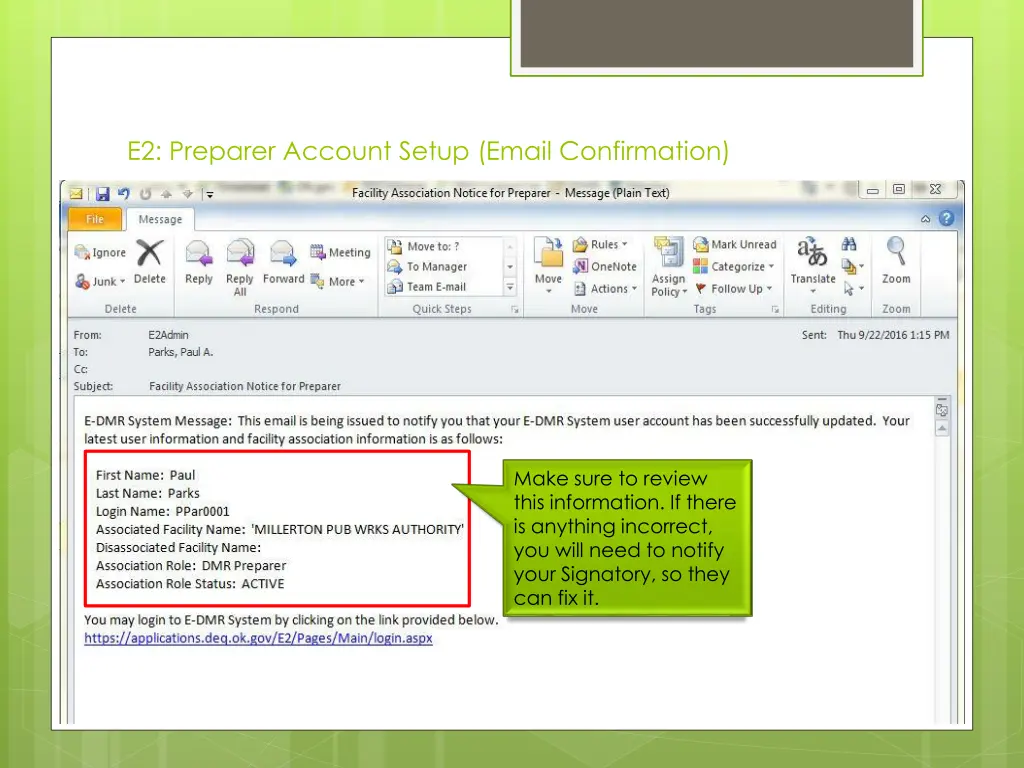 e2 preparer account setup email confirmation