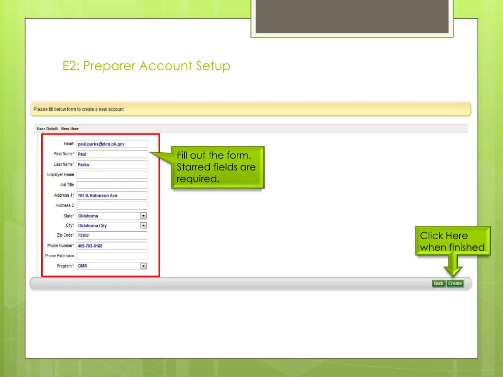 e2 preparer account setup