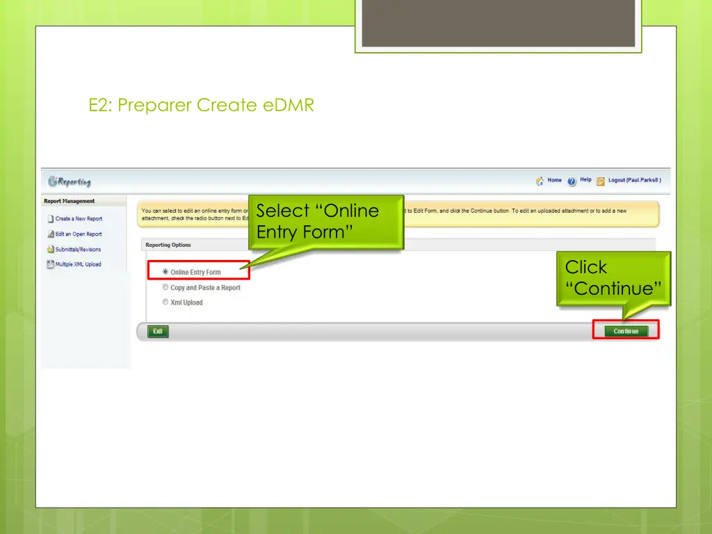 e2 preparer create edmr 2