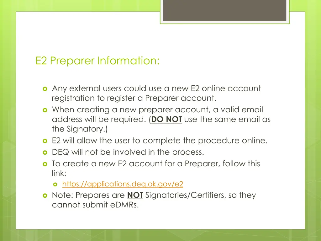 e2 preparer information