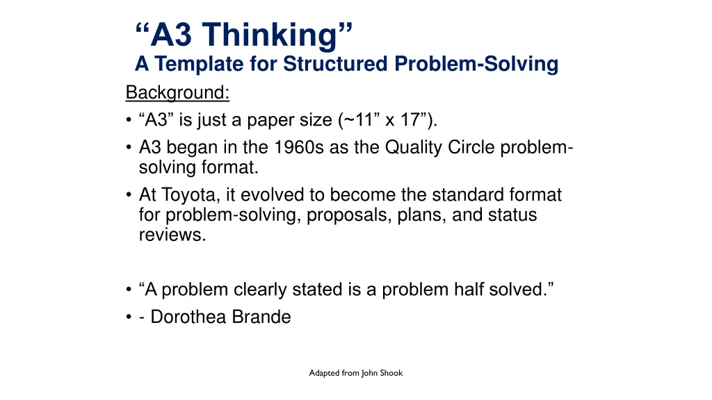 a3 thinking a template for structured problem