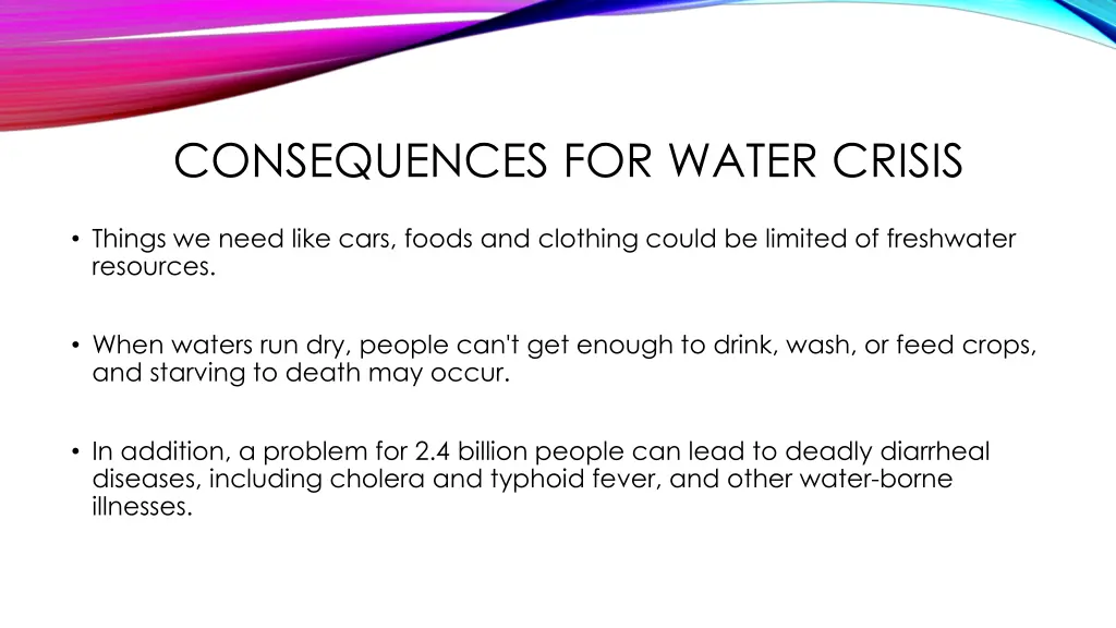 consequences for water crisis