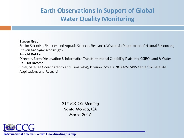 earth observations in support of global water