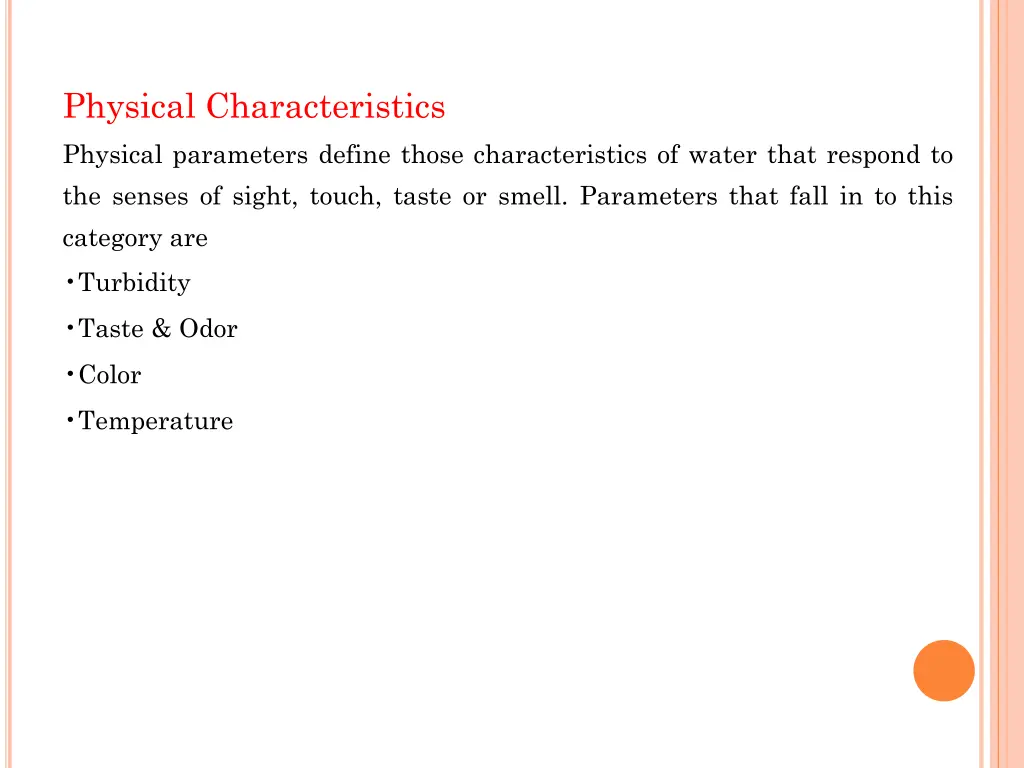 physical characteristics physical parameters