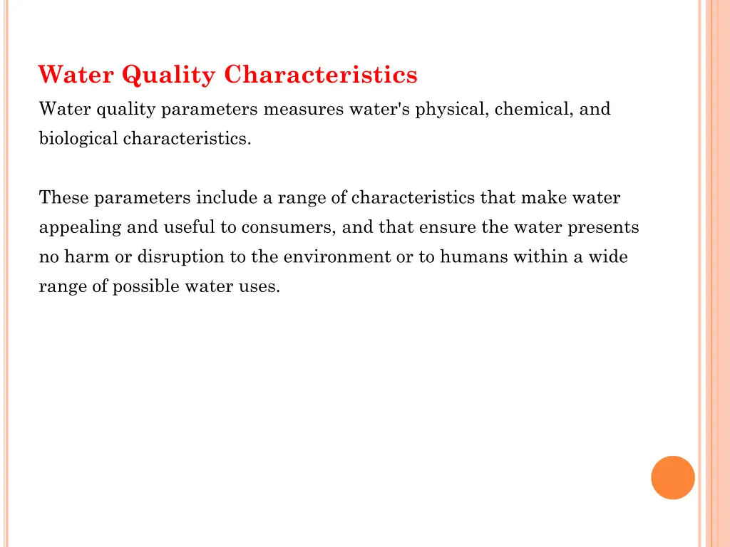 water quality characteristics water quality