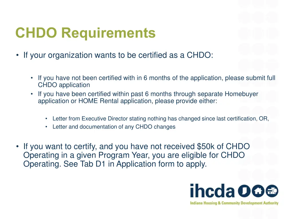 chdo requirements