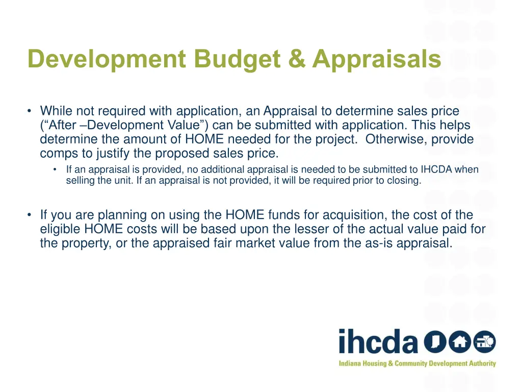 development budget appraisals 1