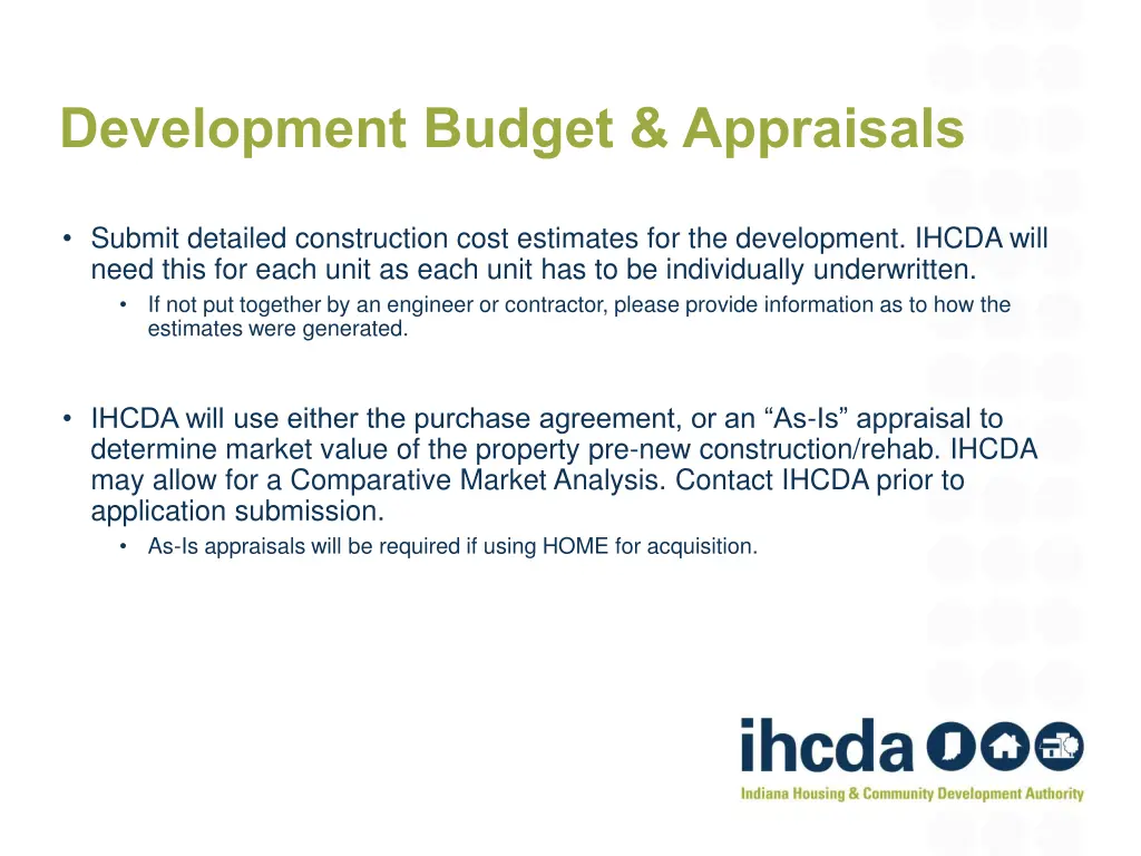 development budget appraisals