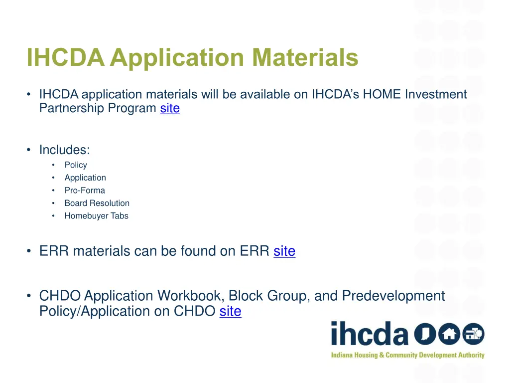 ihcda application materials