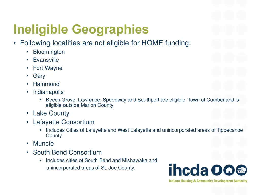 ineligible geographies following localities