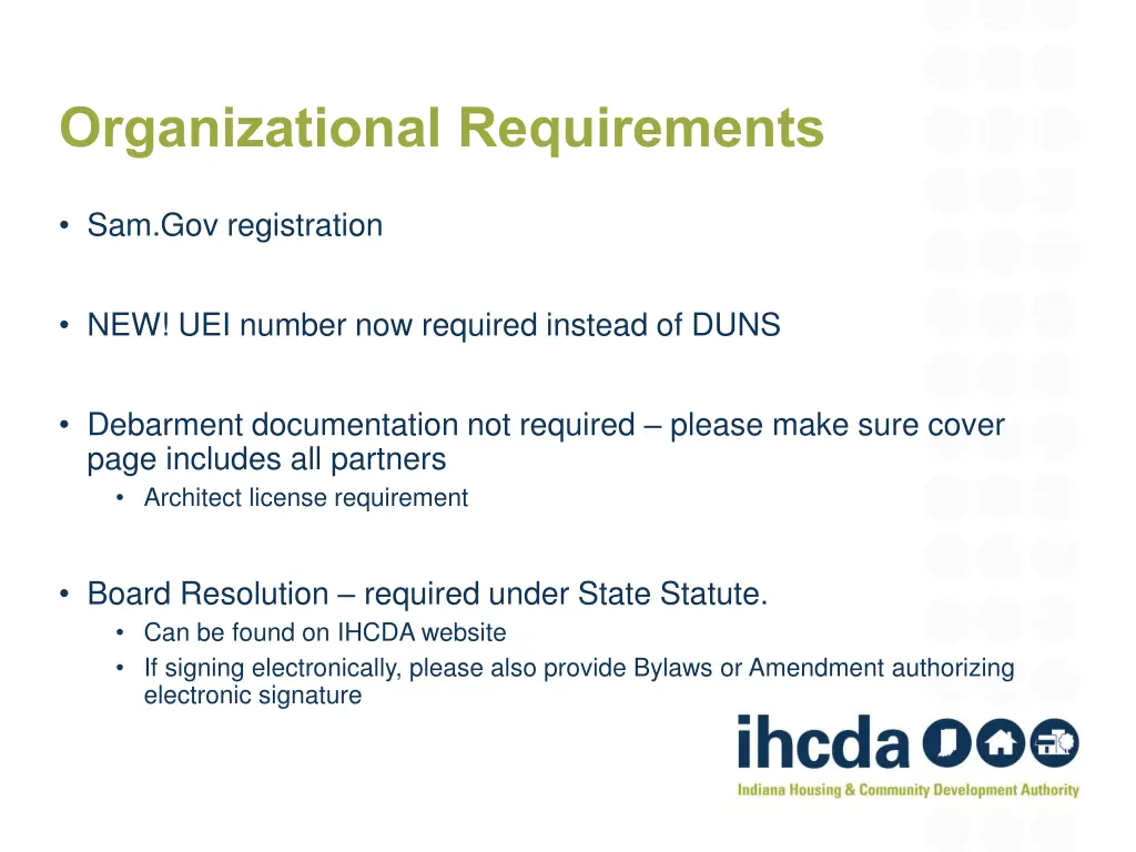 organizational requirements