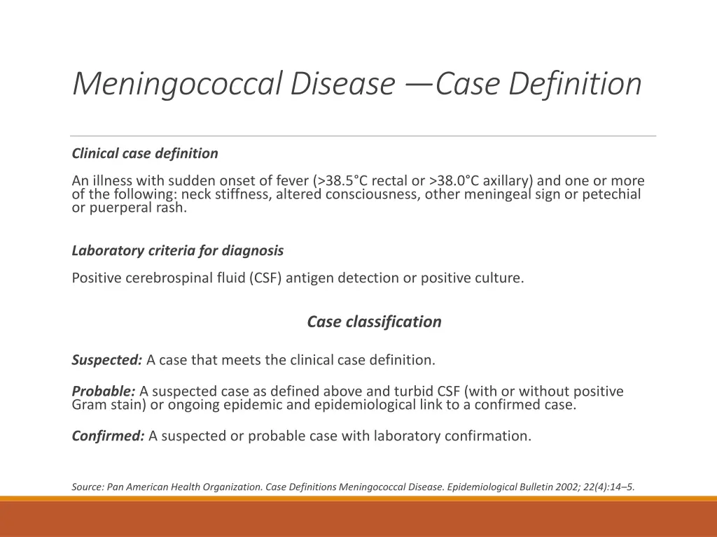 meningococcal disease case definition