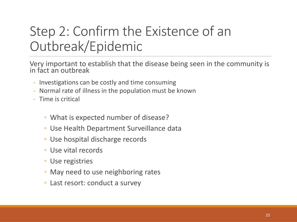 step 2 confirm the existence of an outbreak