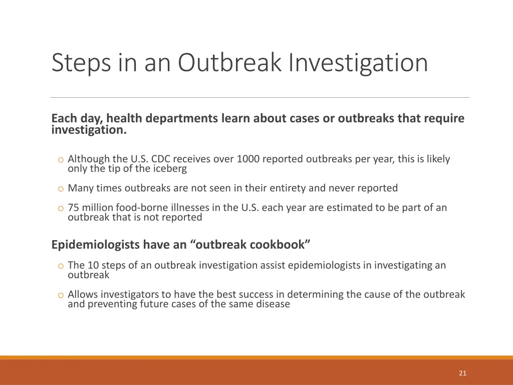 steps in an outbreak investigation