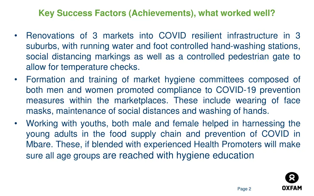 key success factors achievements what worked well