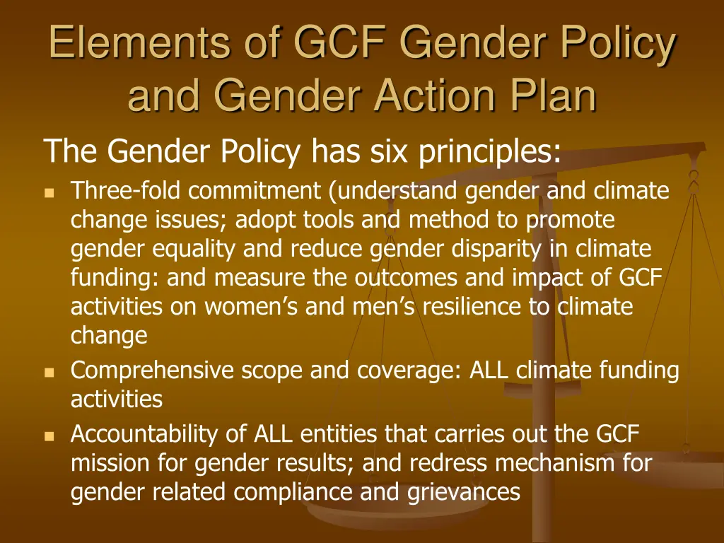 elements of gcf gender policy and gender action