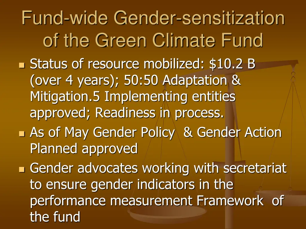 fund wide gender sensitization of the green