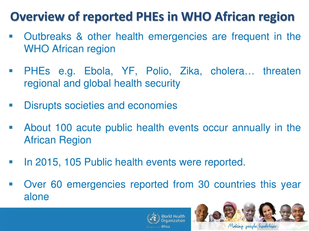 overview of reported phes in who african region