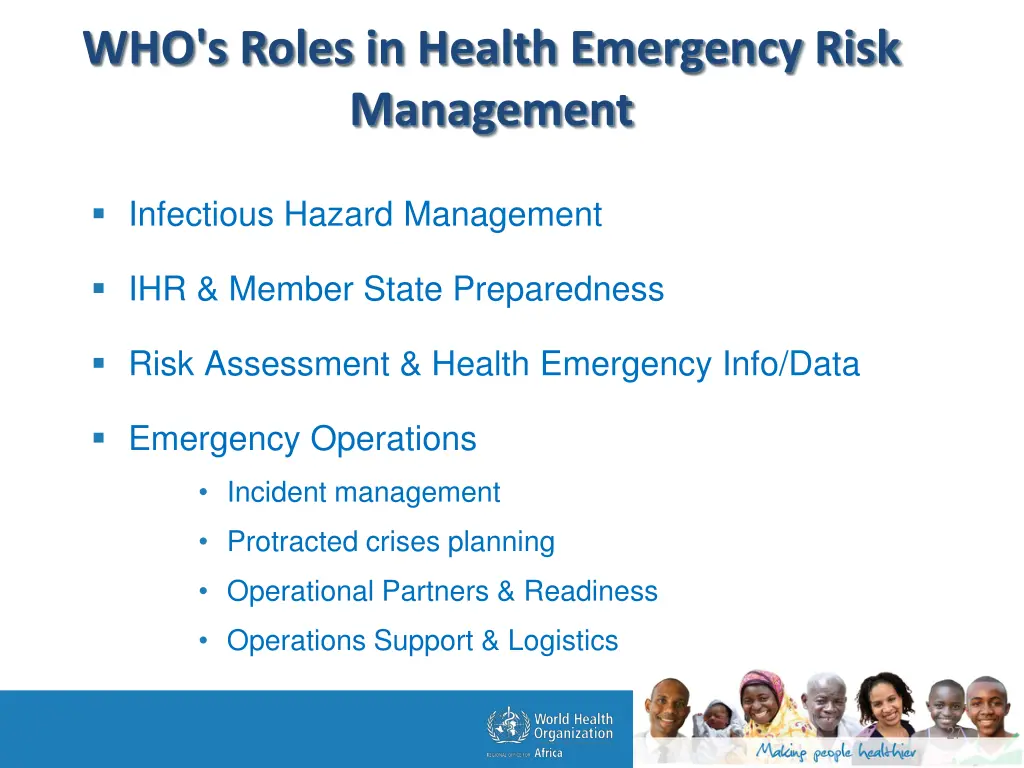 who s roles in health emergency risk management