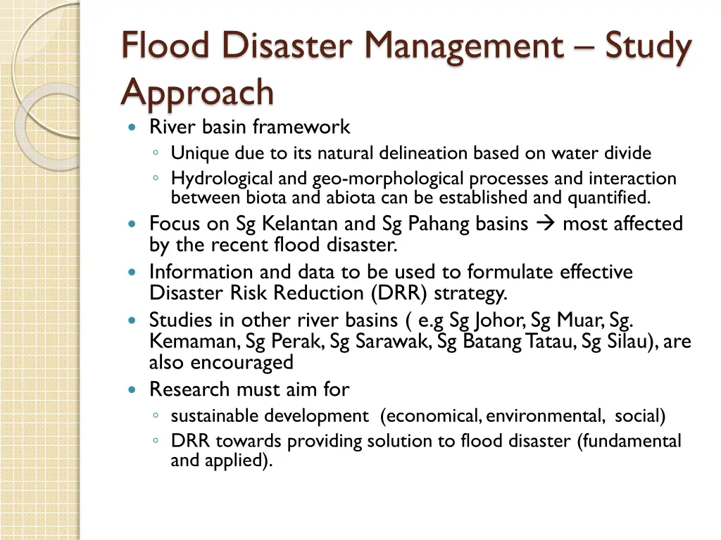 flood disaster management study approach river