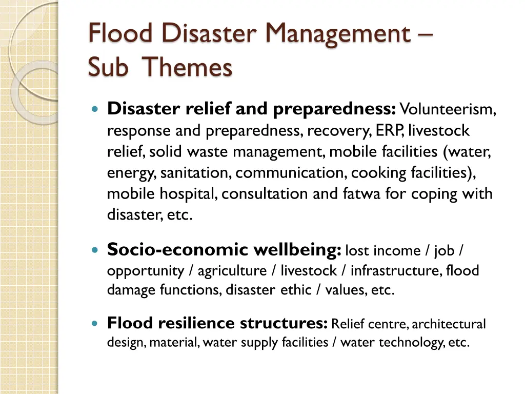 flood disaster management sub themes 2