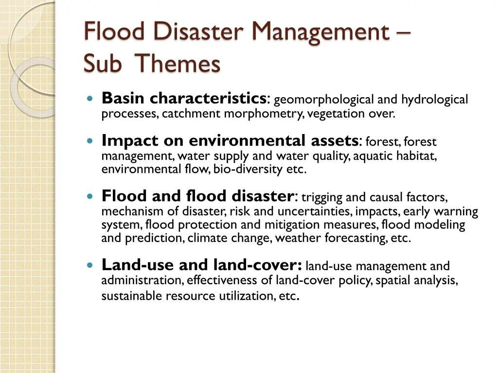 flood disaster management sub themes