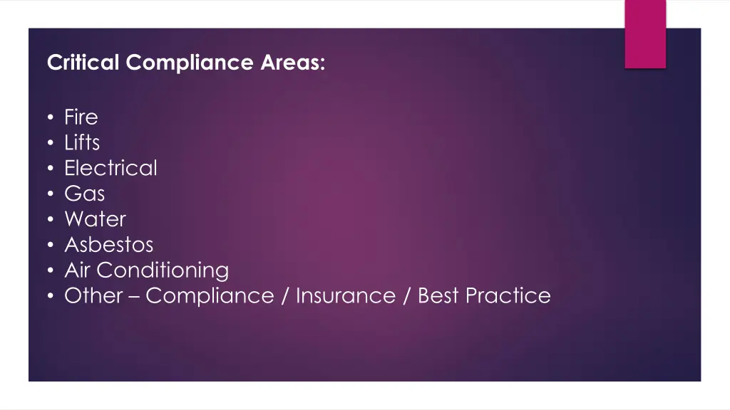 critical compliance areas