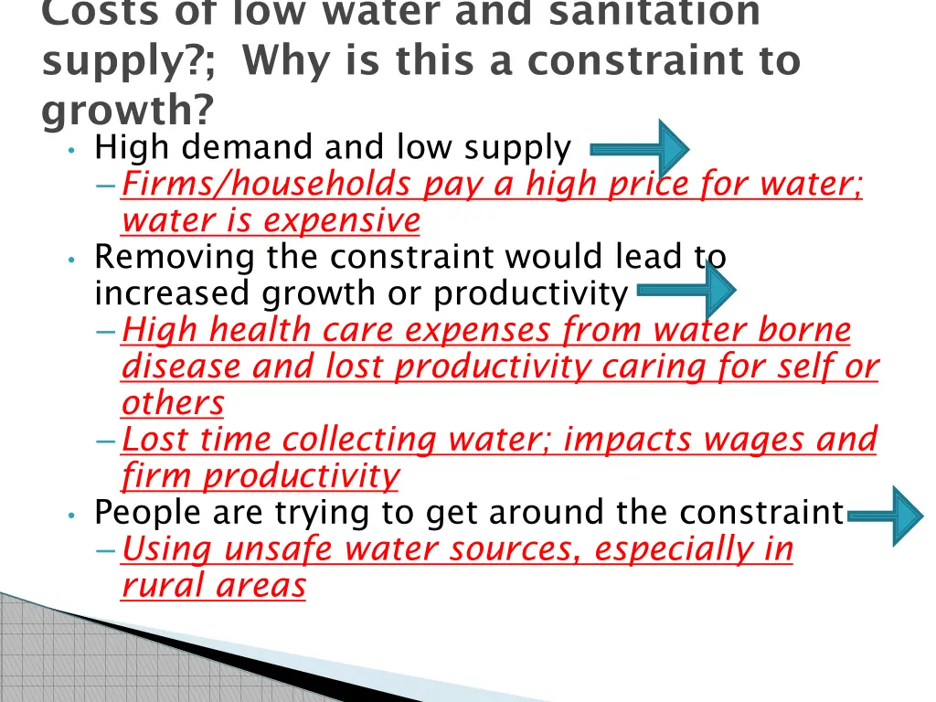 costs of low water and sanitation supply