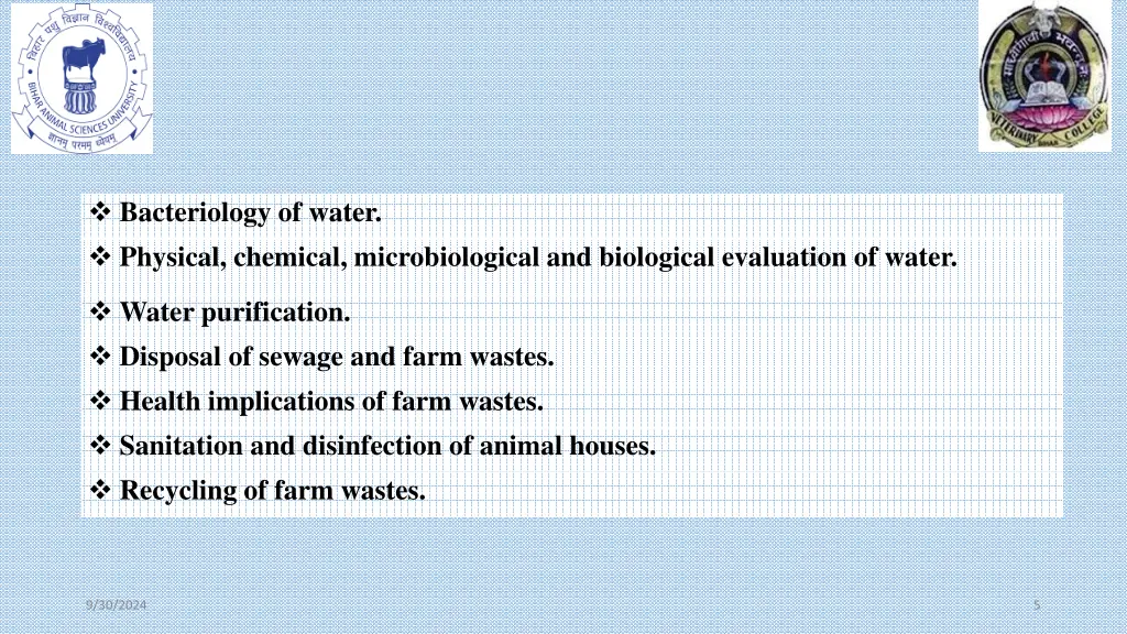 bacteriology of water physical chemical