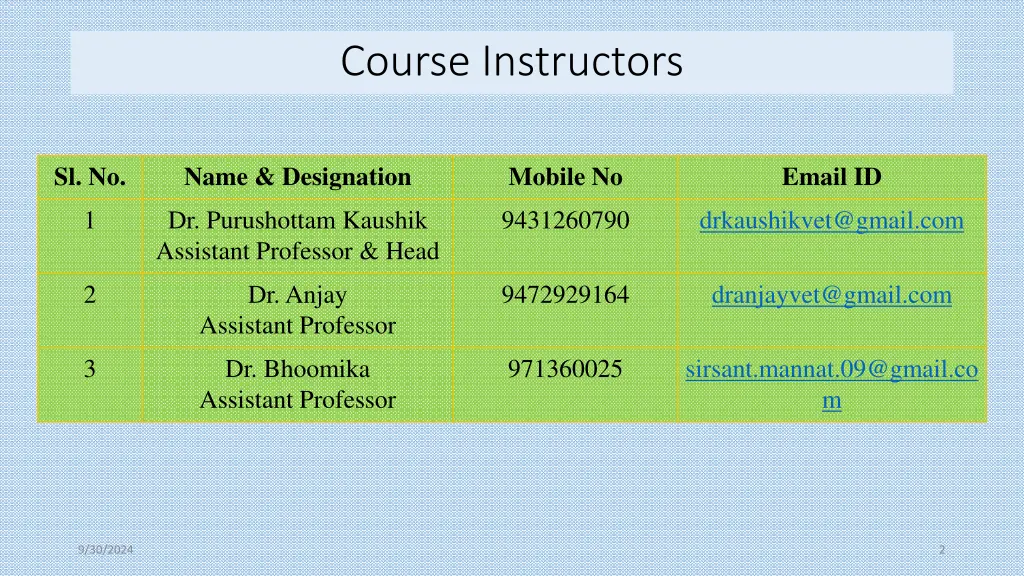 course instructors