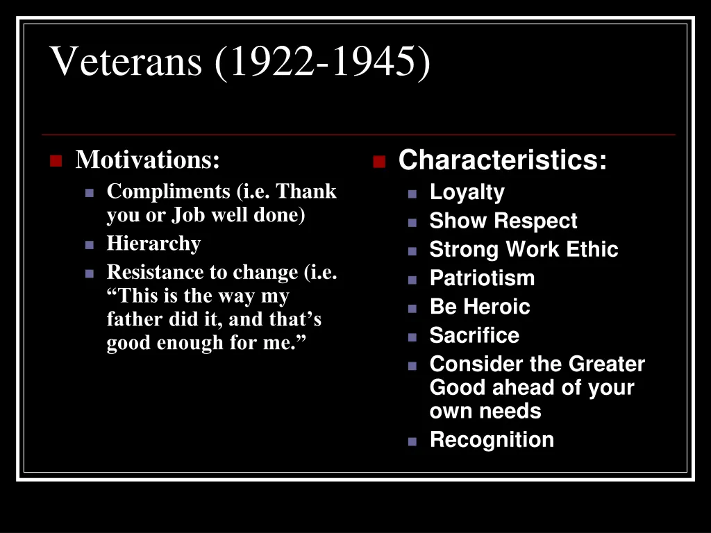 veterans 1922 1945 1