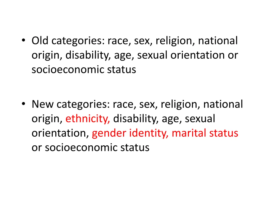 old categories race sex religion national origin