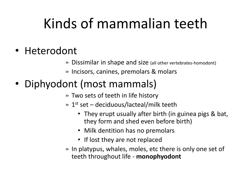 kinds of mammalian teeth