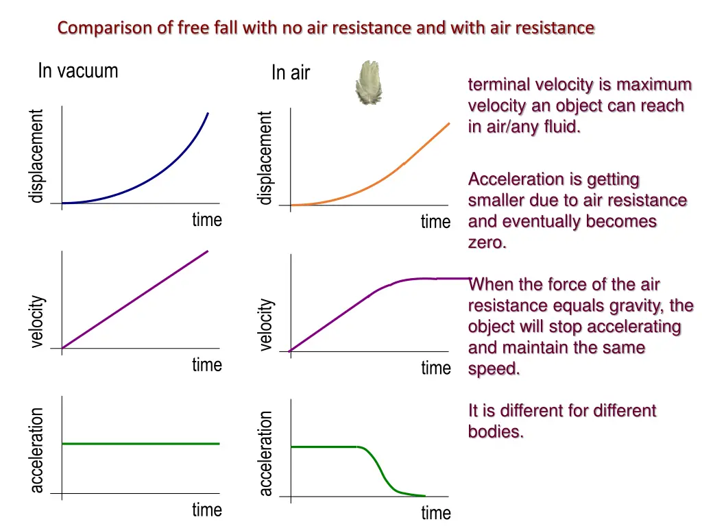 comparison of free fall with no air resistance