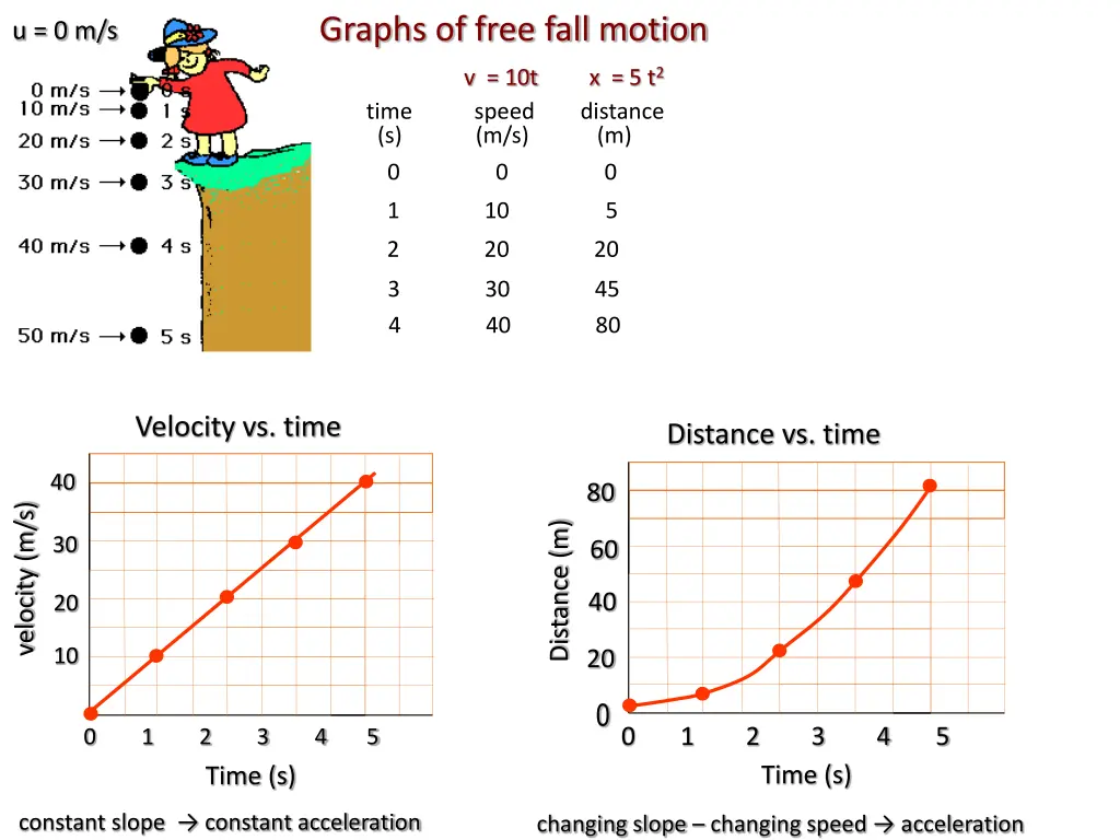 graphs of free fall motion