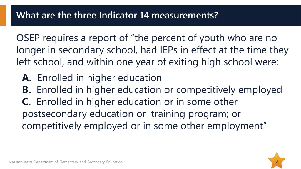 what are the three indicator 14 measurements