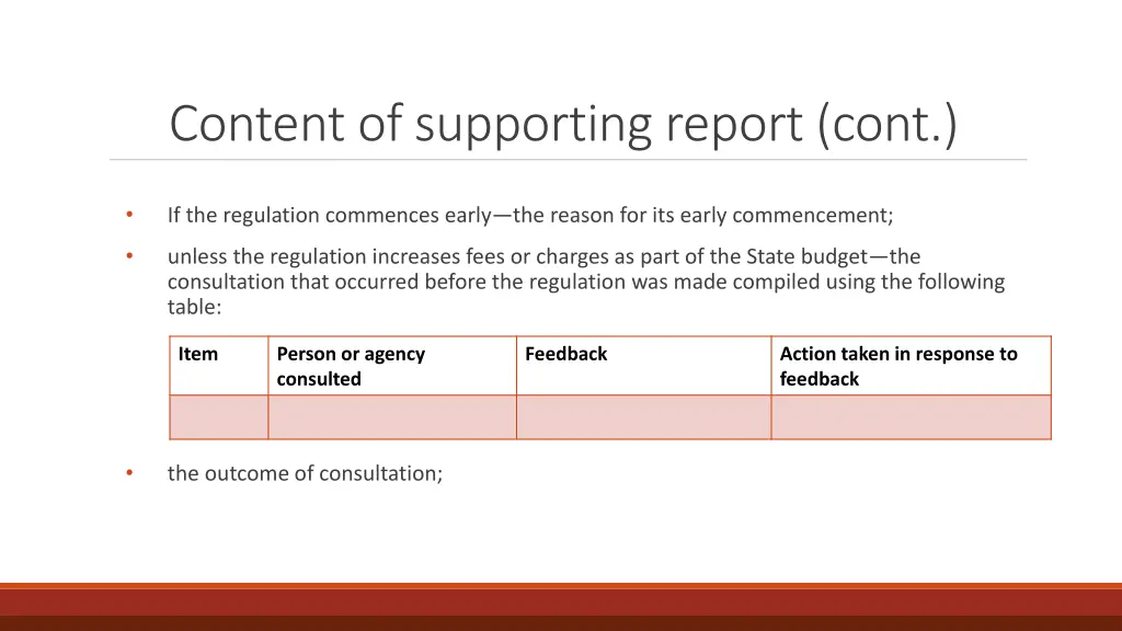 content of supporting report cont