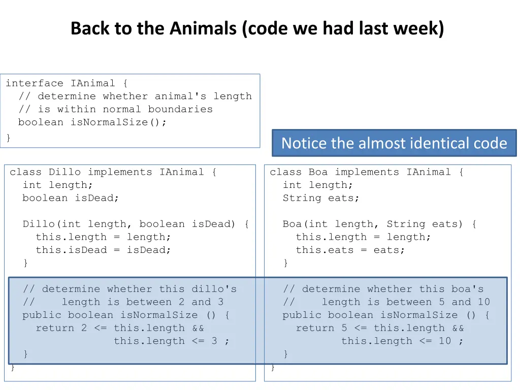 back to the animals code we had last week