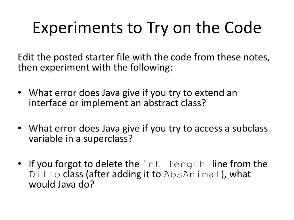 experiments to try on the code