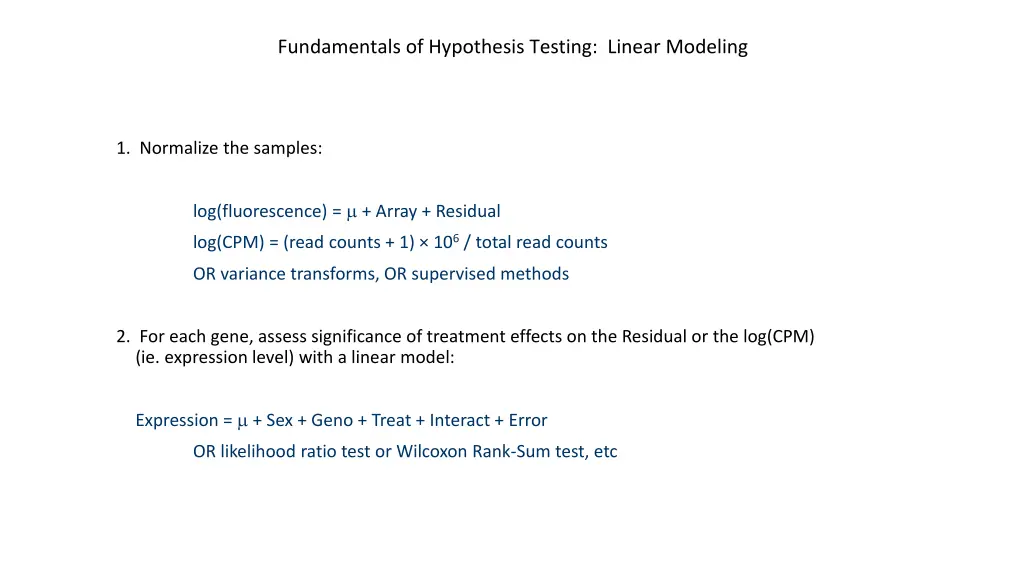 fundamentals of hypothesis testing linear modeling