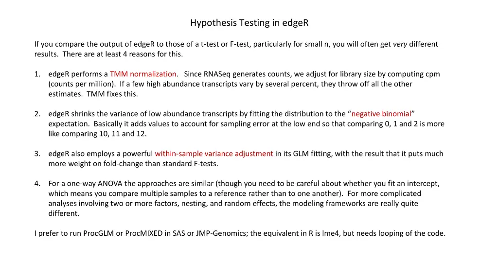 hypothesis testing in edger