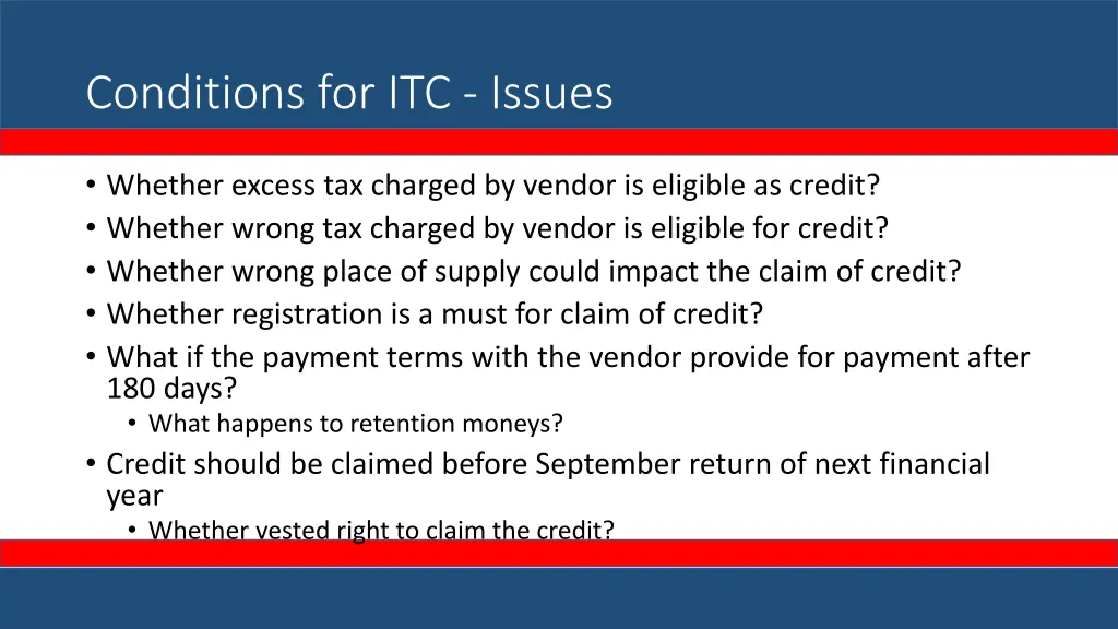 conditions for itc issues