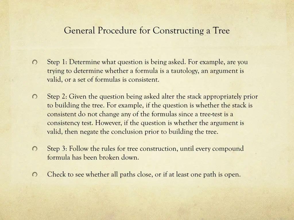 general procedure for constructing a tree