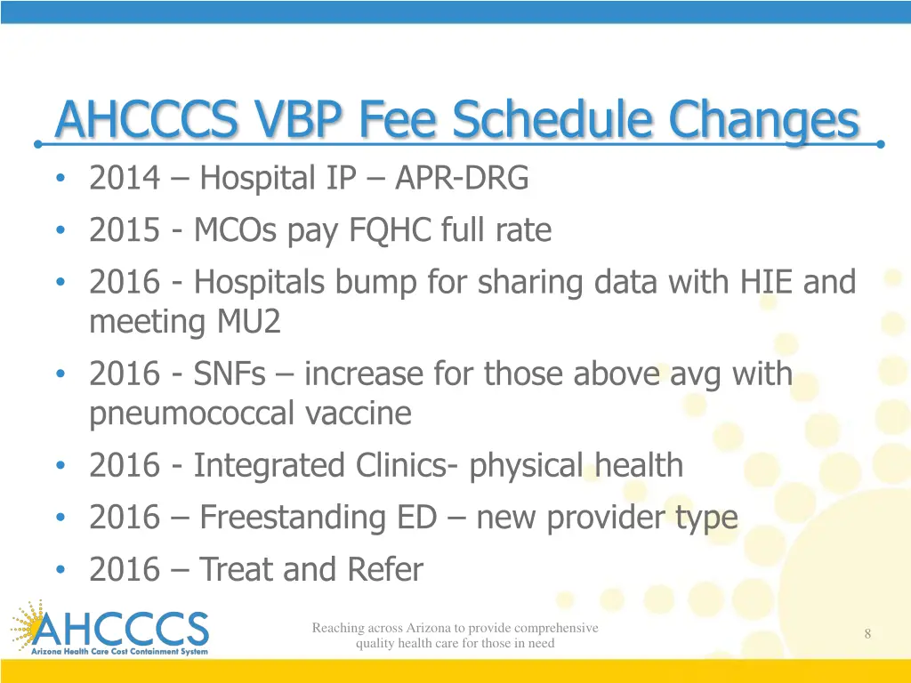 ahcccs vbp fee schedule changes 2014 hospital