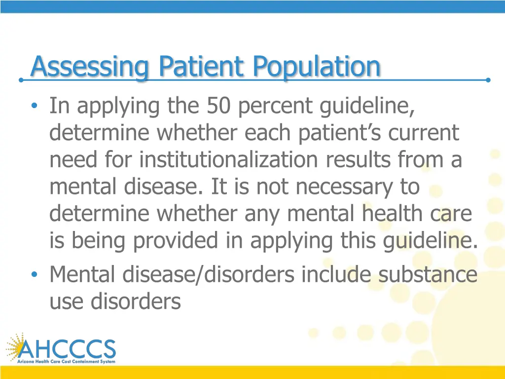 assessing patient population in applying