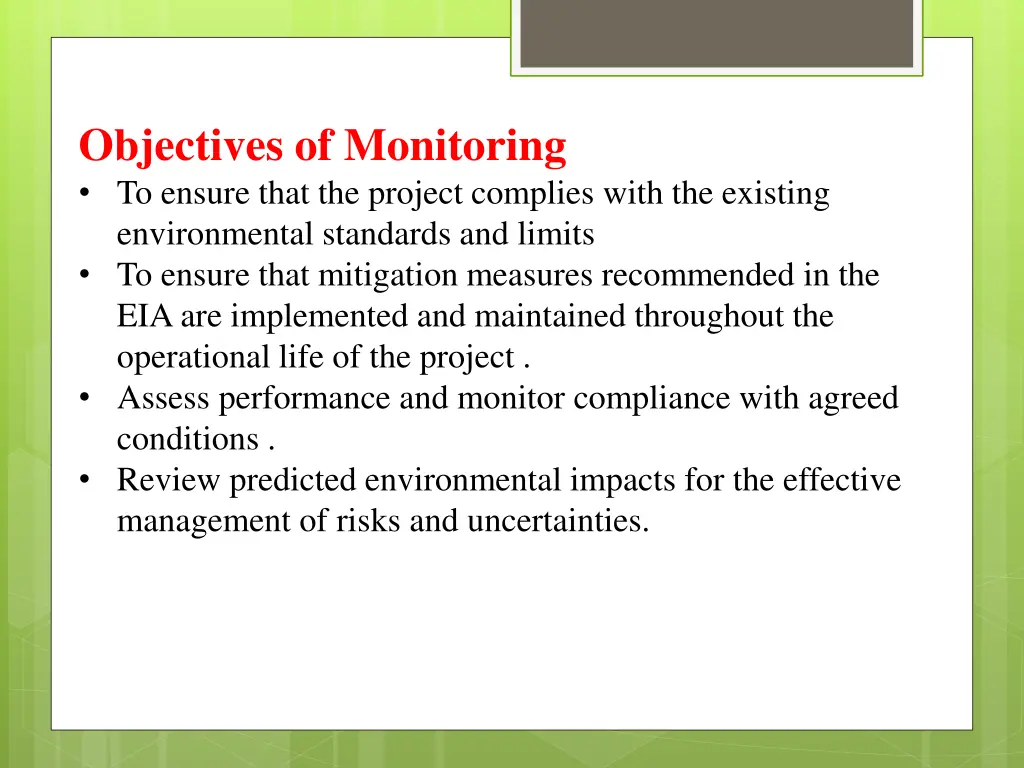 objectives of monitoring to ensure that