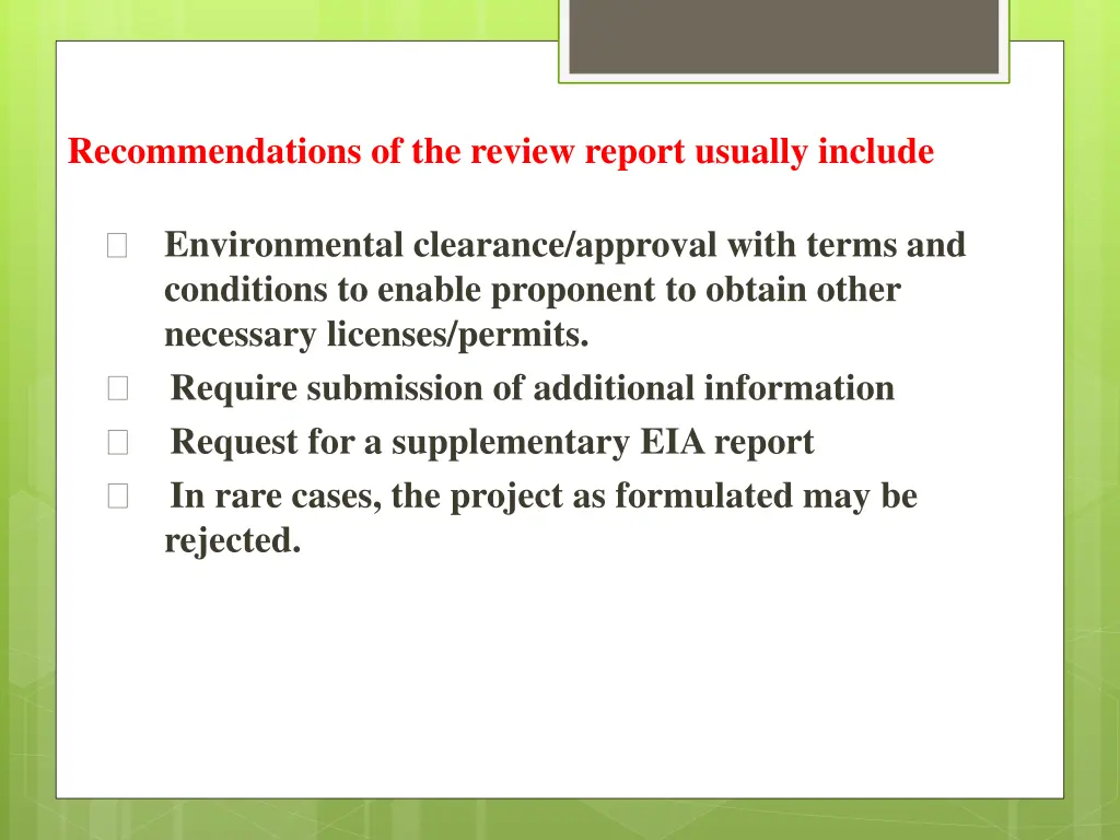 recommendations of the review report usually