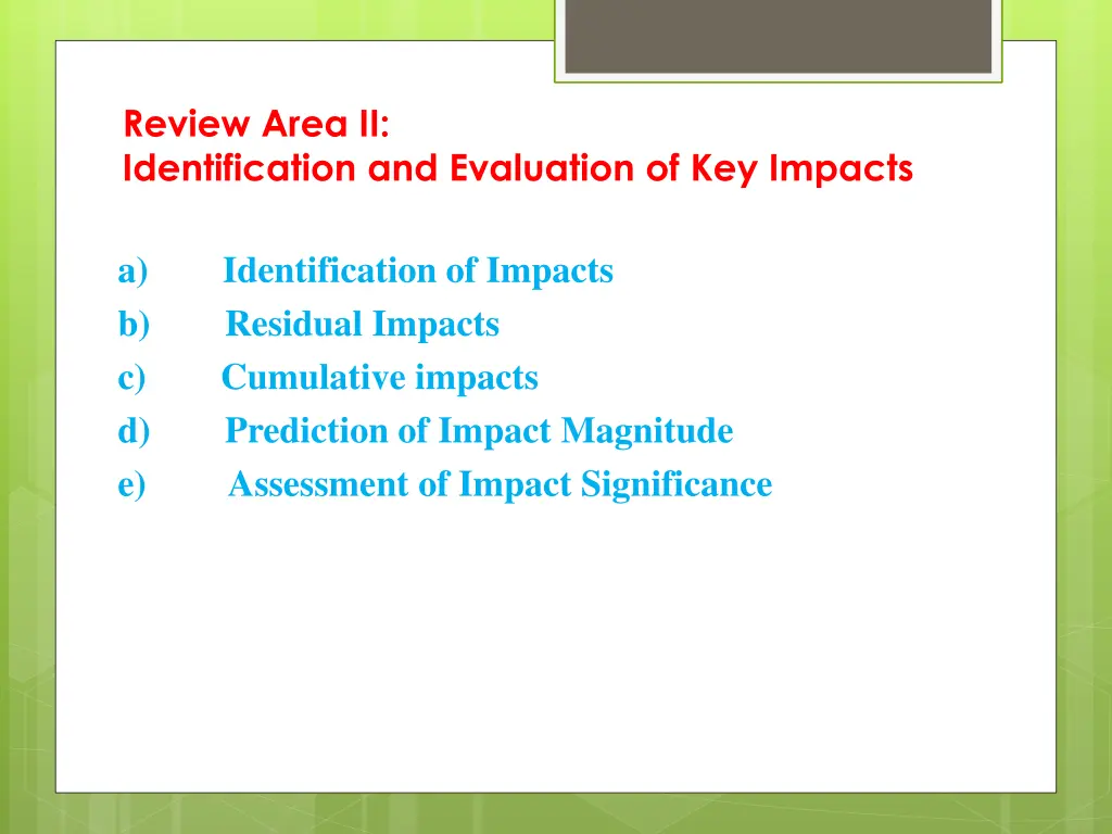 review area ii identification and evaluation