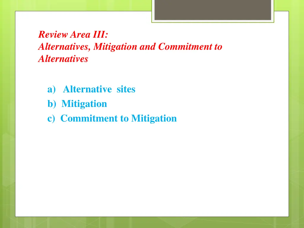 review area iii alternatives mitigation